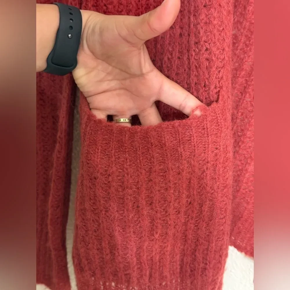 Free People Alpaca Weekend Getaway Red Cardigan Sweater Size XS Oversized fit
